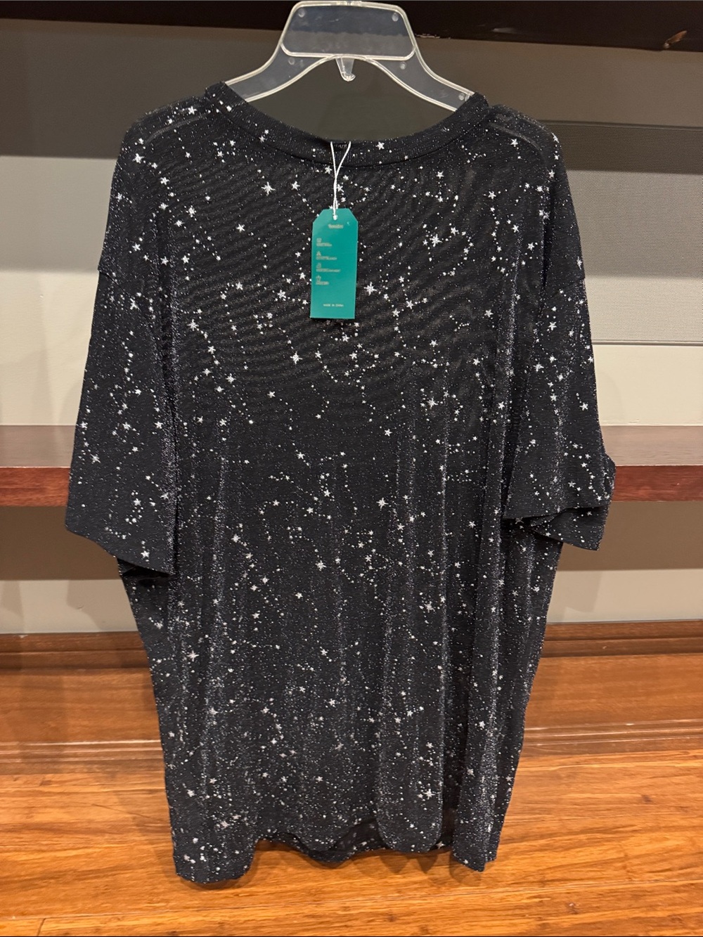 Black Short Sleeve Starry Print Sheer Tee